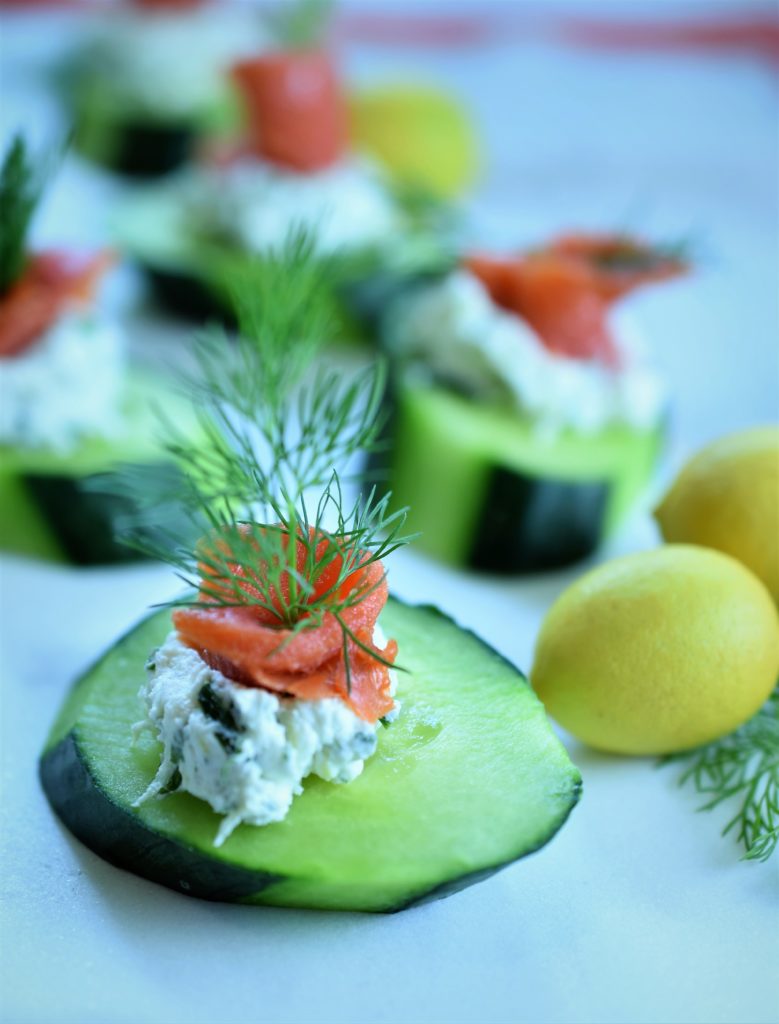 Smoked Salmon on Cucumber with Dill, Chive & Lemon Goat Cheese | Recipe ...