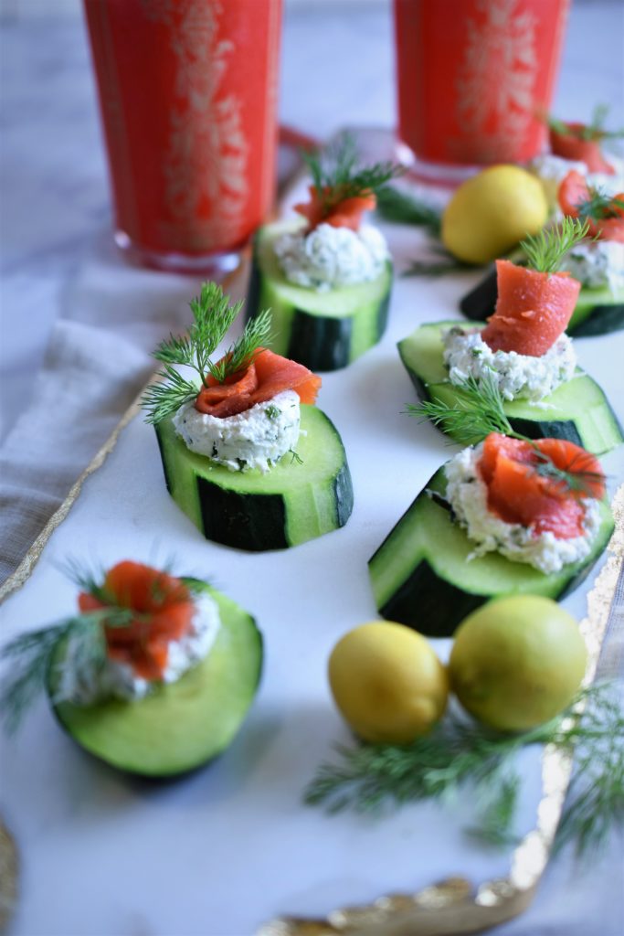 Smoked Salmon Appetizer with Cucumber and Lemon Dill Cream Cheese