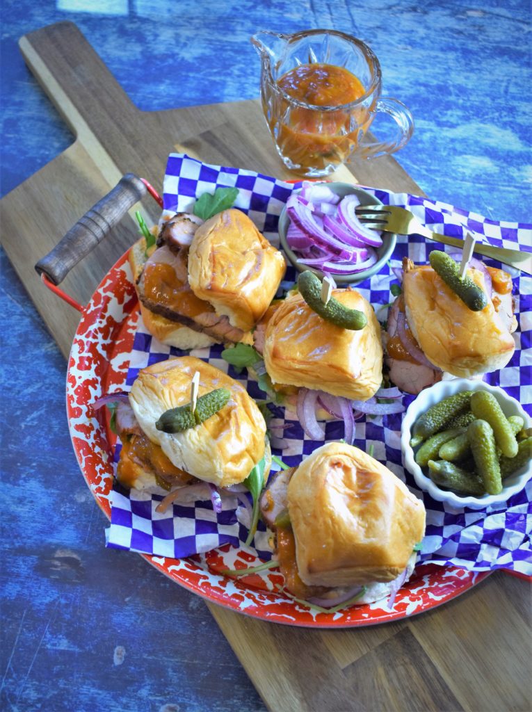 Peach Bourbon Jalapeno BBQ Pork Tenderloin Sliders with Pimento Cheese ...