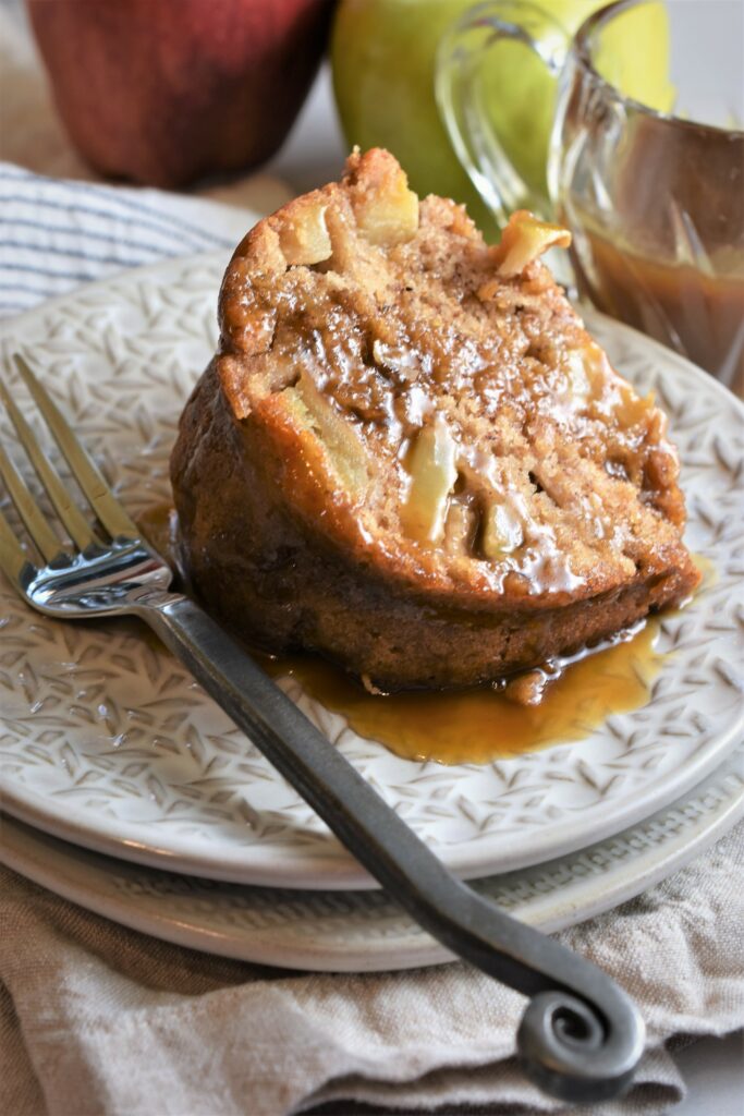 apple cake on a stack of plates still warm