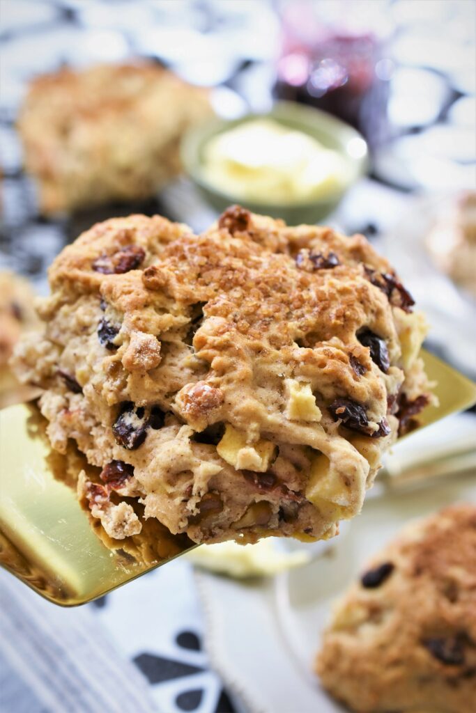 apple scone on gold serving spatula