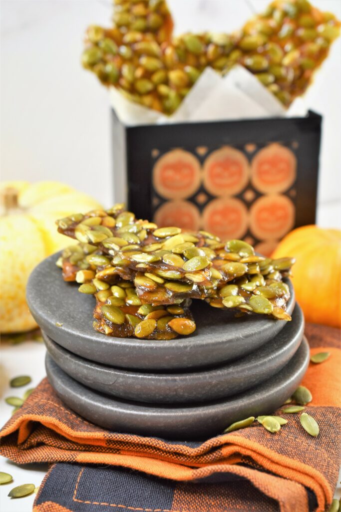 stacks of crunchy sweet autumn candy on mini appetizer plates