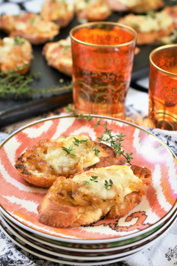 Gruyere and onion crostini with Thyme