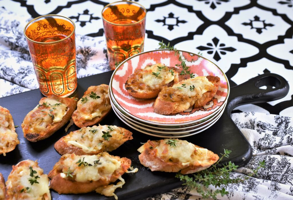 Brandied Caramelized Onion Swiss Crostini makes a great fall appetizer