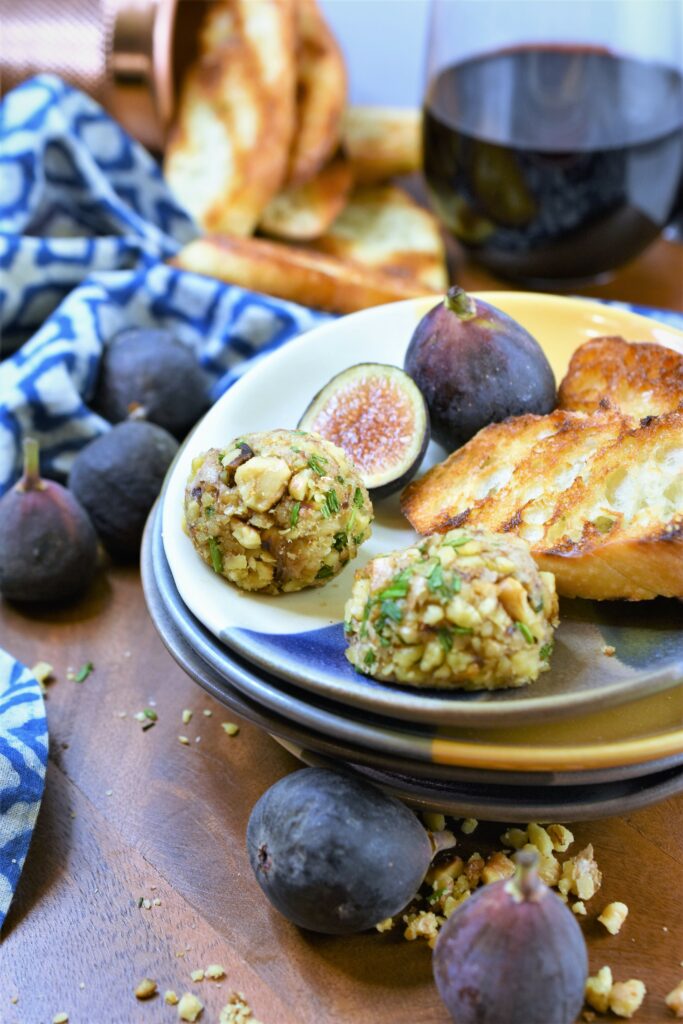 happy hour nut and cheese truffles on appetizer plates