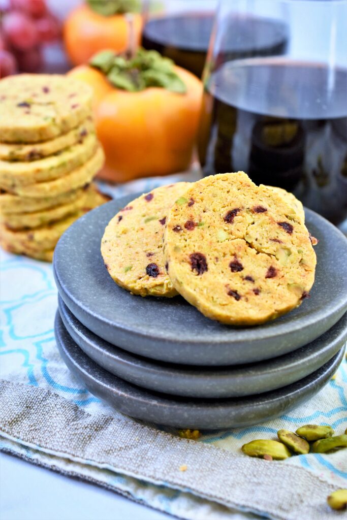 black appetizer plates with homemade shortbread crackers