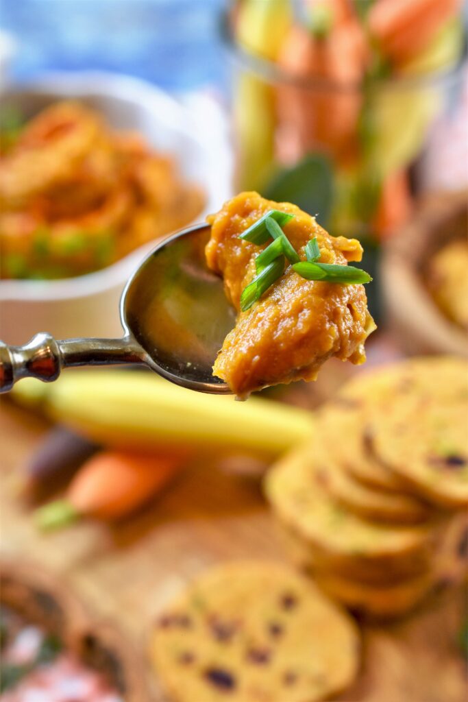 up close spoonful of squash dip