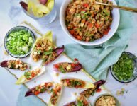 overhead view of Chinese turkey endive bites ready to serve